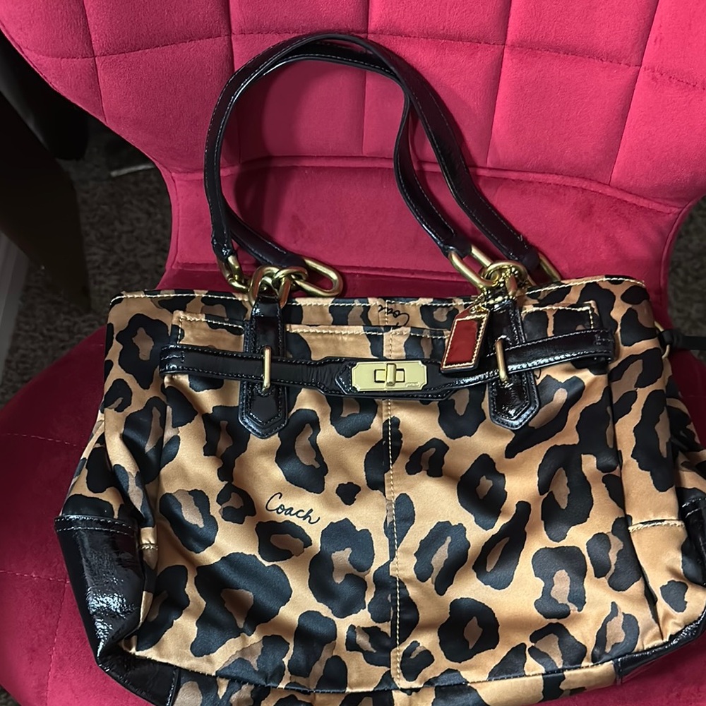 Coach Black and Tan Shoulder Bag with Leopard Print
